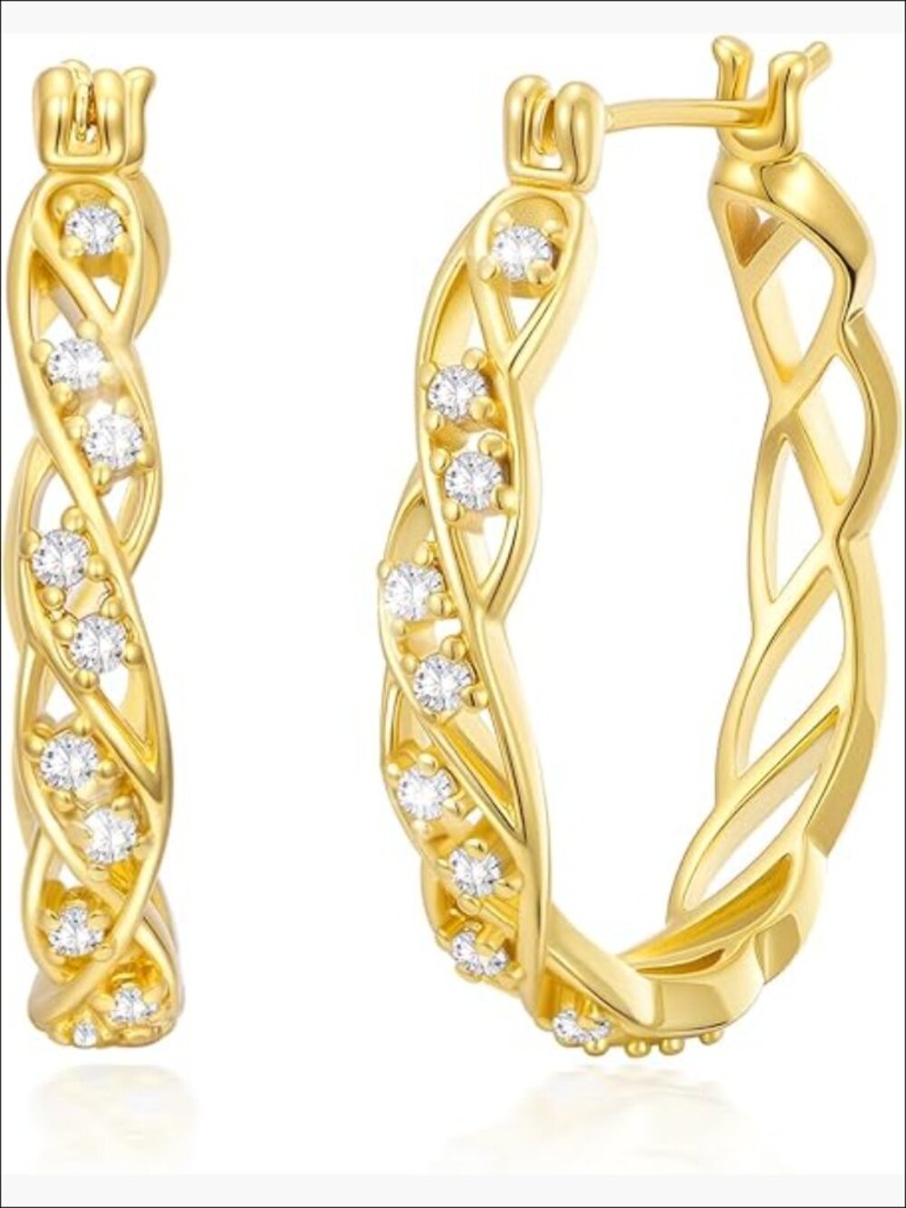 14K Gold Plated Large 25mm Huggie Hoop Earrings with Cubic Zirconia